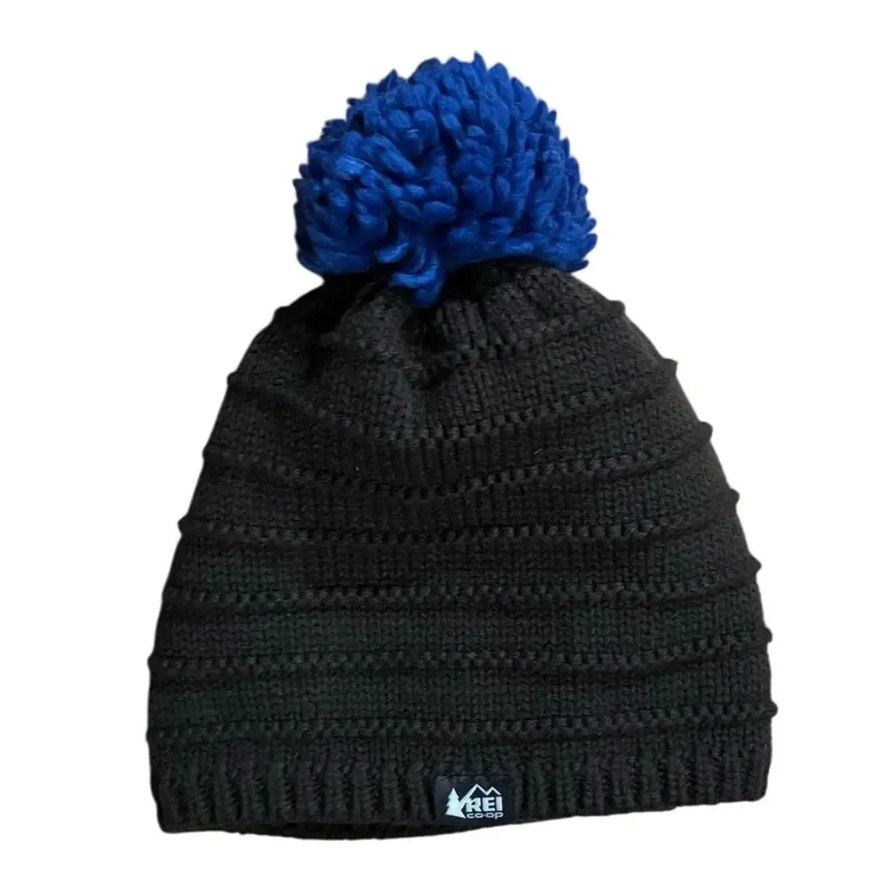 🌻 2/$20 REI Co Op Pom Beanie Winter Hat Youth Kids Size 7-14 Brown Blue